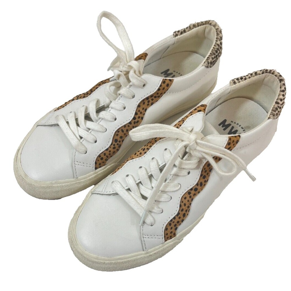 Madewell Sidewalk Low-Top Sneakers Women's Size 7 Leather and‎ Calf Hair Lace-up